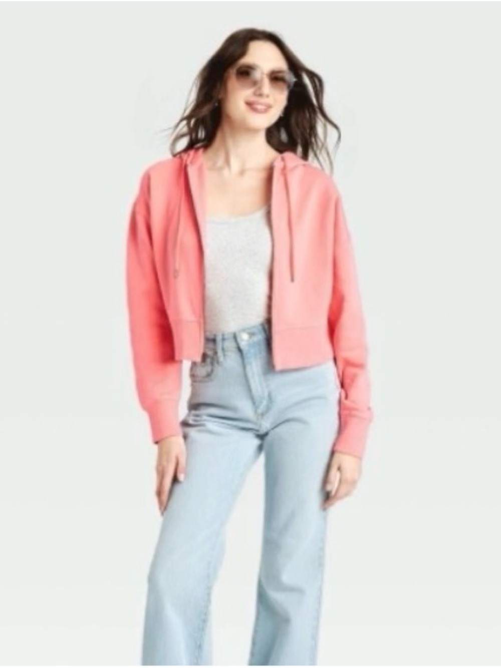 Universal Thread Cropped Zip Hoodie in Coral Size M